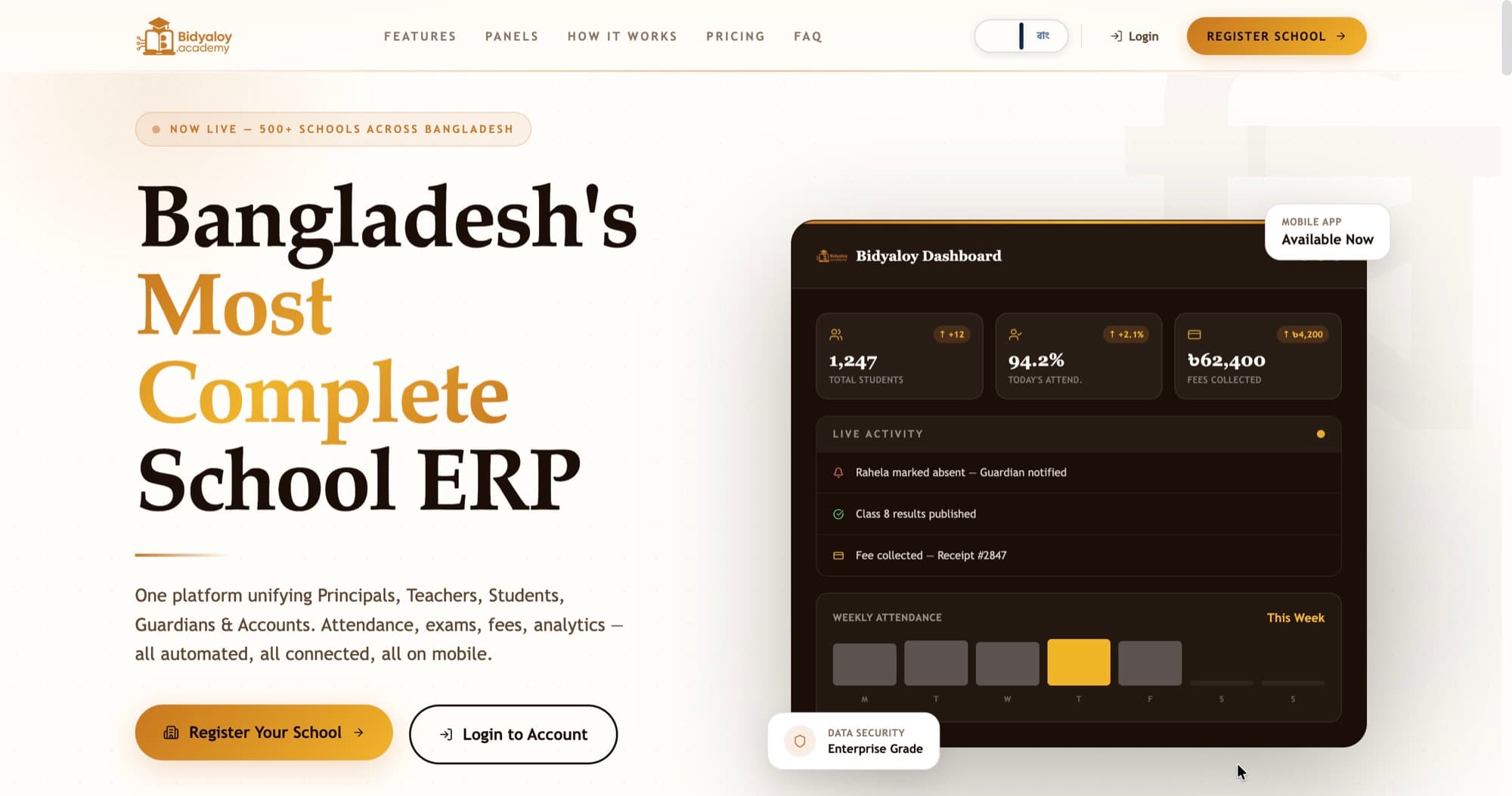 Bidyaloy.academy landing page — Bangladesh's Most Complete School ERP